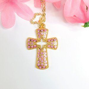 Pink Pave Crystal Cross Necklace